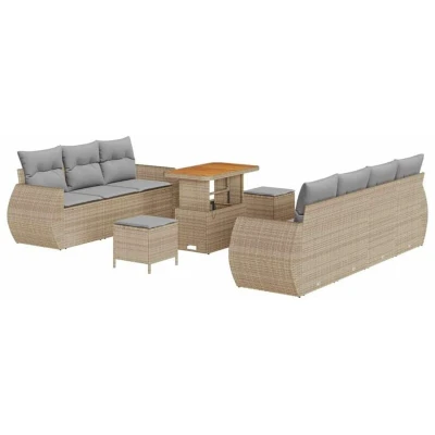 Image of vidaXL 10 Piece Garden Sofa Set with Cushions Beige Poly Rattan Acacia