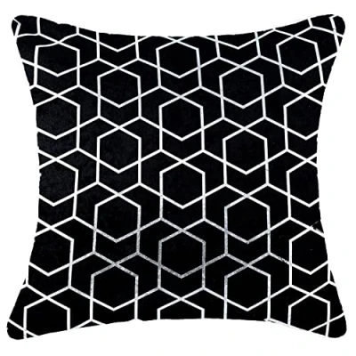Image of Red Rainbow Geometric Metallic Hexagon Luxury Crushed Velvet Cushion Cover (Black, 22&quot; x 22&quot;)