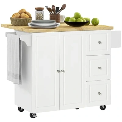 Image of HOMCOM Drop Leaf Kitchen Island on Wheels Utility Storage Cart with Drawers