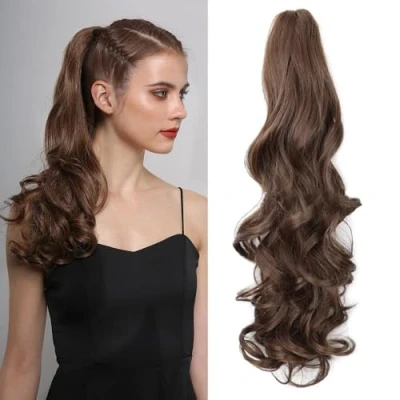 Image of RPAEOY Ponytail Hair Hairpieces for Women 22 Inch Claw Clip in Extension Fluffy Curly Natural Synthetic Fiber Wigs Replacement Cosplay Daily Use Party Wear (Dark Brown)