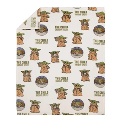 Image of Star Wars The Mandalorian&quot;The Child&quot; Green, Tan, White Super Soft Toddler Blanket