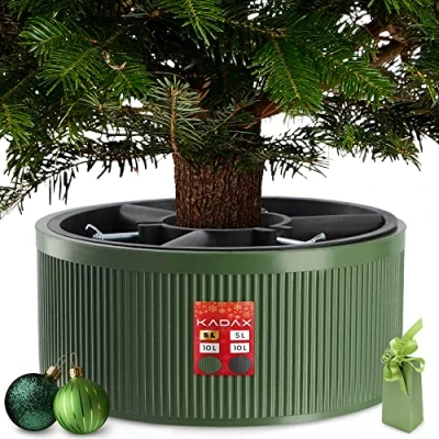 Image of KADAX Christmas Tree Stand, Plastic Holder for Holiday Tree, Sturdy Base with Water Reservoir Real Xmas Decorative Stand (Green, 5L)