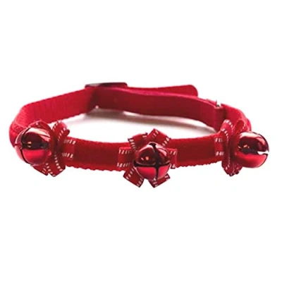 Image of ANCOL CHRISTMAS CAT COLLAR RED WITH VELVET STRIPE, BOWS AND BELLS