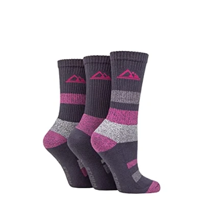 Image of Women&#039;s 3 Pair Storm Bloc Cotton Striped Boot Socks Charcoal / Cerise 4 8 Ladies