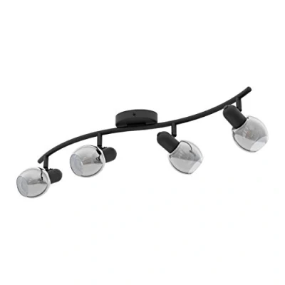 Image of EGLO Pollica Ceiling Light 4 Bulb Modern Steel and Steamed Glass Living Room Lamp in Black Transparent Kitchen Hallway with E14 Socket