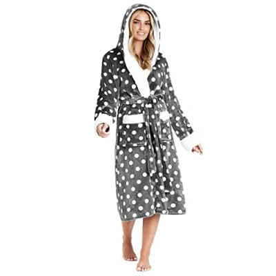 Image of CityComfort Dressing Gowns For Women, Soft Fleece Women&#039;s Robes (Charcoal/White, M)