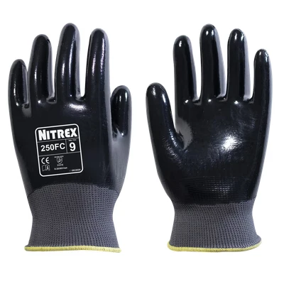 Image of Nitrex 250FC Work Gloves General Handling Safety Resistant to Abrasions, Cuts, Tears, and Punctures Full Nitrile Coating for Mechanical Industrial Protection 10 Pairs Size 7