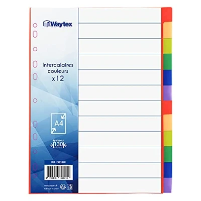 Image of WAYTEX 931348 A4 12 Neutral Polypropylene Dividers with Index