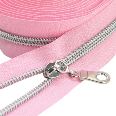 Image of ByaHoGa 9 m Silver Continuous Zip Sold by the Metre Pink 6 mm Spiral + 25 Nonlock Zips (Silver Pink)
