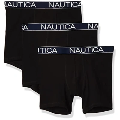 Image of Nautica Men&#039;s 3 Pack Classic Underwear Cotton Stretch Boxer Brief, Black, XL