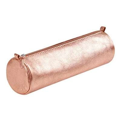 Image of Clairefontaine Ref 8687C Metallic Leather Round Pencil Case 5.5 x 22cm, Genuine Soft Lamb Outer &amp; Suede Interior, Metal Zipper Copper