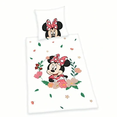 Image of Herding Disney&#039;s Minnie Mouse Bedding Set, Pillowcase 80 x cm, Duvet Cover 135 200 With Button Closure, 100% Cotton/Flannel, Multicoloured