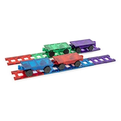 Image of Playmags Magnetic Tiles Train Set 20 Pieces For Kids Building Blocks Includes 4 Trains, Stronger Magnets, Add On STEM Toys