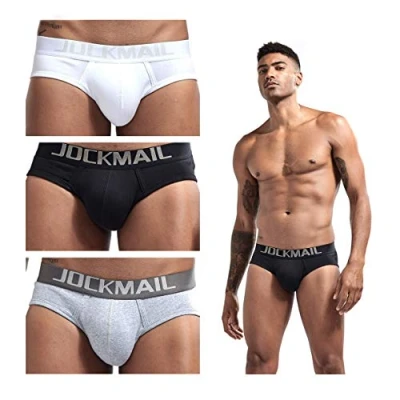 Image of JOCKMAIL 3PCS/Pack Men Briefs Cotton Mens Underwear Low Waist Breathable Boxer M to XXL (M, 3 PCS)