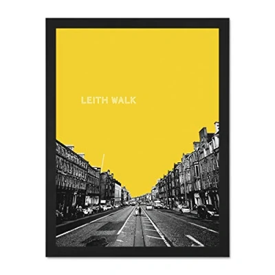 Image of Wee Blue Coo Edinburgh Leith Walk Yellow 18x24 Large Framed Art Print Poster Wall Decor inch