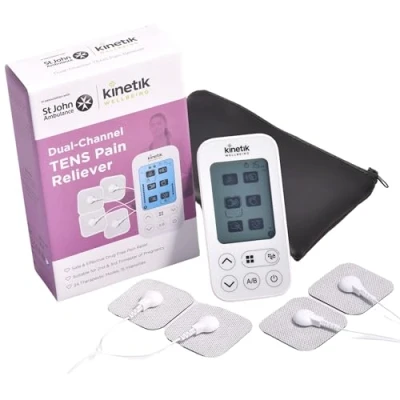 Image of Kinetik Wellbeing Dual Channel TENS Machine for Pain Relief Muscle Stimulator with 15 Intensities, 24 Therapeutic Modes Suitable Pregnancy &amp; Sciatica in Association St John Ambulance