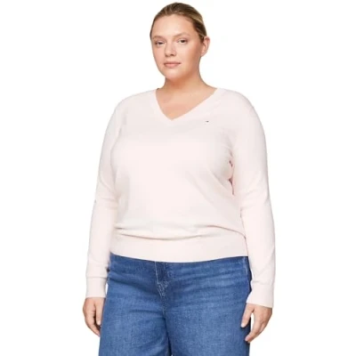 Image of Tommy Hilfiger Women Jumper V Neck, Pink (Whimsy Pink), 48