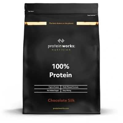 Image of Protein Works 100% Powder, 25 Servings, Quad Blend, Low Calorie, Fat Shake, Phased Release, Chocolate Silk, 625g