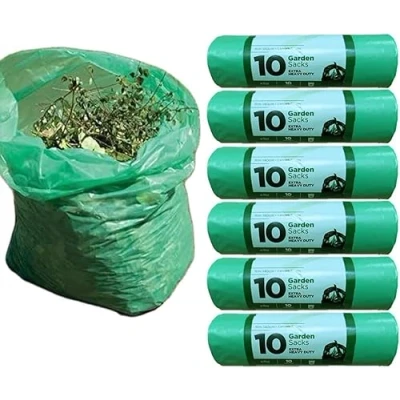 Image of Bag Market Heavy Duty Green Garden Waste Bags/Sacks on a Roll 85L Bin, Refuse, Rubbish (5 Rolls (50 Bags))