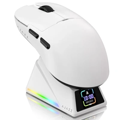 Image of ATTACK SHARK Ajazz AJ159APEX PAW3950 Gaming Mouse, 42000 DPI, 8000Hz Wireless Polling Rate, RGB Magnetic Charging Dock with Color Screen, 56g SUPERLIGHT, 2.4G/BT/Wired Mice, PC/PS/Mac, White