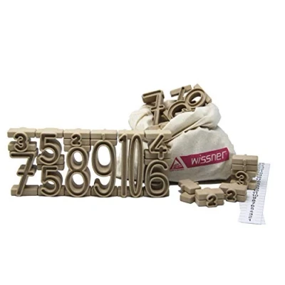 Image of WISSNER aktiv lernen Set of 68 tower numbers made RE Wood®, in a cotton bag
