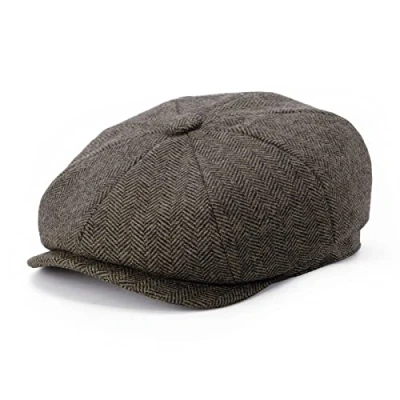 Image of BOTVELA Men&#039;s 8 Piece Wool Blend Newsboy Flat Cap Herringbone Tweed Hat Yellow 7.625