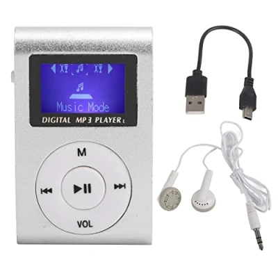 Image of PUSOKEI Mini MP3 Music Player, Portable Sports Player with Back Clip + LCD Screen, Supports Memory Card up to 32G (Silver)