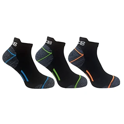 Image of JCB Socks Trainer Mens Active Liners 3 Pack Neon/Black Ankle UK 6 8.5 EUR 39 43