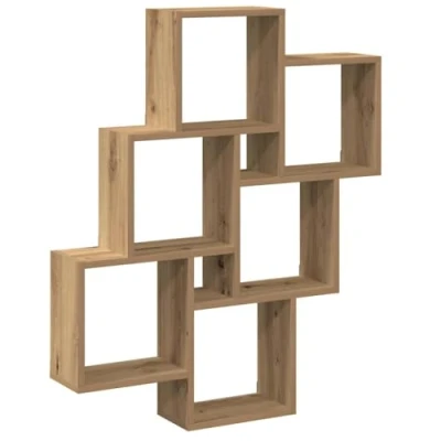 Image of vidaXL Artisan Oak Floating Wall Cube Shelf Engineered Wood with Ample Storage, 78x15x93 cm, Modern for Living Room/Bedroom