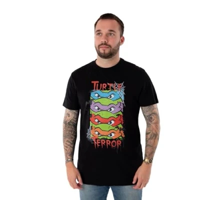 Image of Teenage Mutant Ninja Turtles Mens T Shirt Turtle Terror Black Halloween Graphic Tee for Adults TMNT Vintage Lightweight Short Sleeve Top Seasonal Cartoon Gift Him