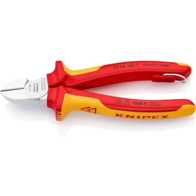 Image of Knipex Diagonal Cutter chrome plated, insulated with multi component grips, VDE tested integrated tether attachment point for a tool 160 mm (self service card/blister) 70 06 T BK