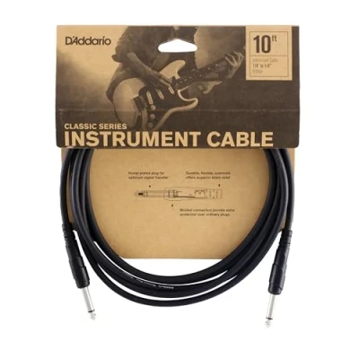 Image of D’Addario Accessories Classic Series Guitar Cable Instrument Cord with ¼ Inch Ends Durable &amp; Reliable Bass or Straight End 10 feet