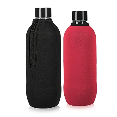 Image of kwmobile Neoprene Cover Compatible with SodaStream Bottle Cooler Zipper for Glass Set of 2, Black/Red