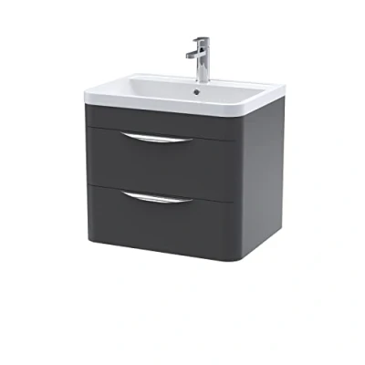 Image of Balterley Wall Hung 2 Drawer Vanity Unit with Ceramic Basin 600mm Soft Black