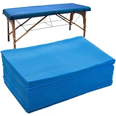 Image of 20 Pieces Disposable Non Woven Bed Sheets Waterproof and Oil Proof Massage Table Thick Cover Fabric Pads for Spa Club Beauty Salon Hotels Tattoo Lash Bed, 70cm x 170cm (Blue)