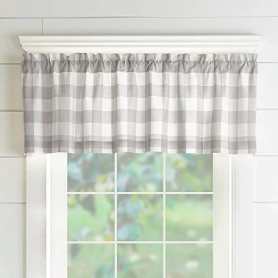 Image of Elrene Home Fashions Farmhouse Living Buffalo Check Window Kitchen Valance, 60&quot; x 15&quot; (1, Gray/White