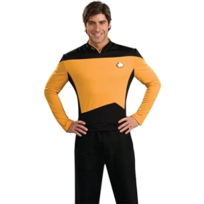 Image of Rubie&#039;s 888980M LT Operations Deluxe Uniform Star Trek Adult Fancy Dress, Men, Black,Gold, M