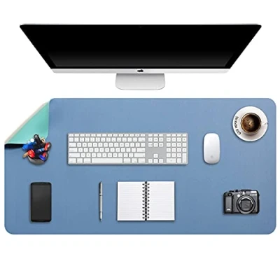Image of DOBAOJIA Desk Pad XX Large, Mat, Blotter, Laptop Pad, Extended Mouse XXL, Writing for Office/Home, Dual Side Use PU Leather Waterproof 35.4&quot; X 16.9&quot;(Steel Blue/Green)