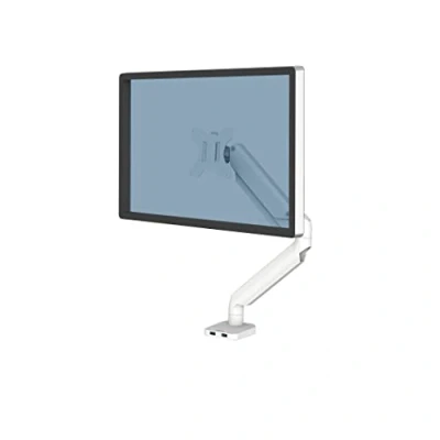 Image of Fellowes Single Monitor Arm Platinum Series Mount for 8KG 32 inch Screens Ergonomic Adjustable Desk Tilt 45 Swivel 360 Rotation 360, VESA 75 x 75/100 100 White