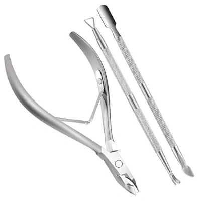Image of Cuticle Nippers and Pusher Manicure Tools Set Professional Nail Remover Cutter Clippers Tool for Gel Art Fingernails Toenails,Stainless Steel, Travel, Gift,Spa