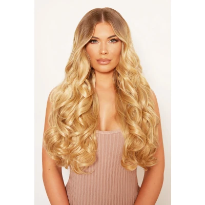 Image of Lullabellz Super Thick Curly Clip In Hair Extensions 5 Piece, 22 Inch Length, Golden Blonde