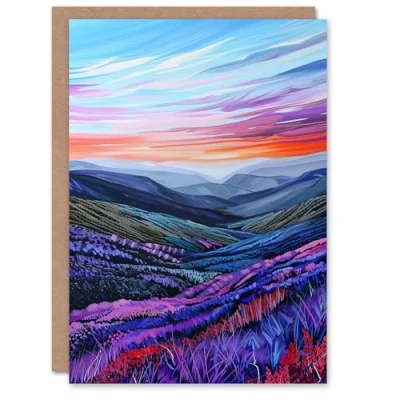 Image of Artery8 Scottish Heather Fields Artwork Purple Hills Greeting Birthday Card Him Her All Blank