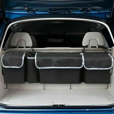 Image of Yunzhou Car Trunk Organizer,with Adjustable Straps and 4 Different Functional Back Seat Storage Bags, Boot Tidy for SUV Truck MPV VAN Large, Black