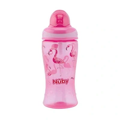 Image of Nûby Flip It Straw Cup for Children, Drinking Bottle with Toddlers, BPA Free, Pink, 360 ml, 12+ Months