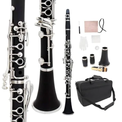 Image of WUQIMUSC Professional Clarinet Ebonite Wood Nickel Plated Keys with Barrels Reed accessories Nice sound Durable case (akey clarinet)