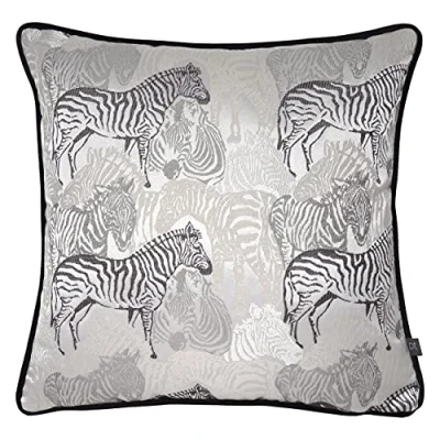 Image of Prestigious Textiles Damara Piped Jacquard Zebra Feather Filled Cushion Light Grey One Size