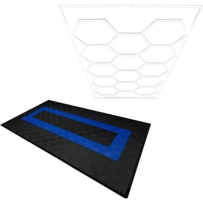 Image of MonsterShop Hexagon LED Light &amp; Vented Garage Floor Tiles with Edges 90 Black 30 Blue