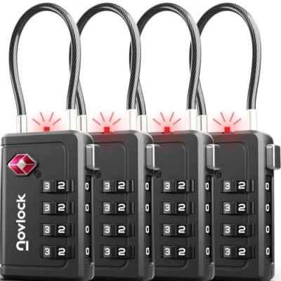 Image of TSA Luggage Locks with Alert Indicator 4 Digit Travel Padlocks Flexible Cables for Suitcases, Backpacks &amp; More Suitcase Locks, Pack, Black