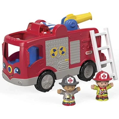 Image of Fisher Price Little People Helping Others fire Truck, musical toy engine with figures for toddlers and preschoolers ages 1 5 years, FPV33