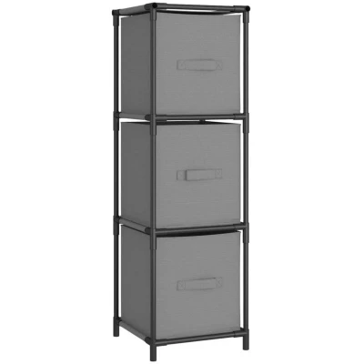 Image of vidaXL Storage Cabinet with 3 Fabric Drawers Grey 34x34x101 cm Steel